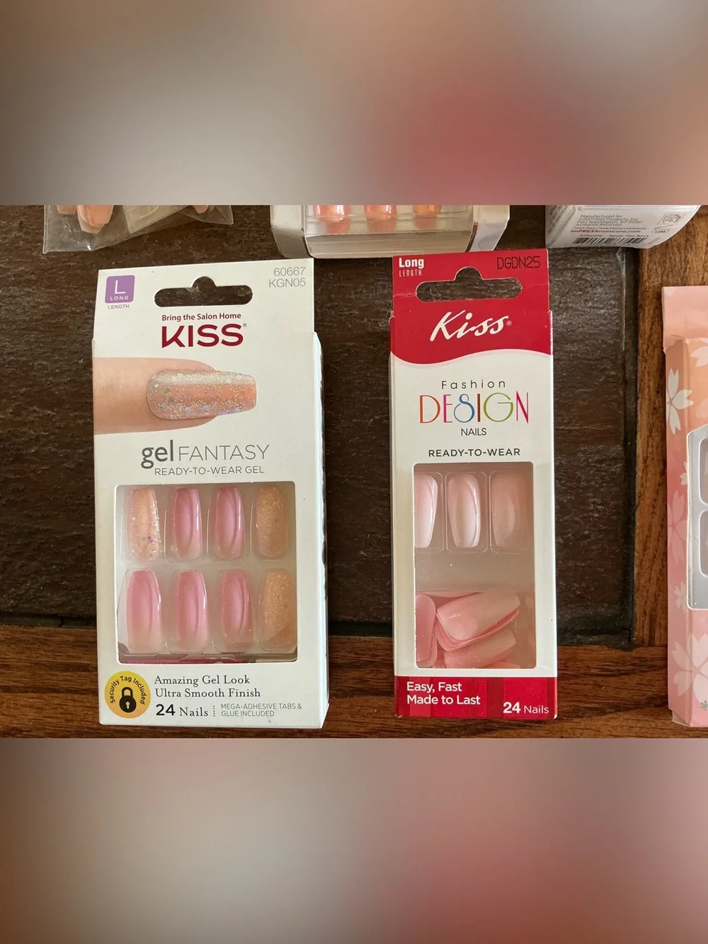 7 lot bundle of faux glue press on Nails, LONG, GEL EFFECT, Ready to Wear, multi